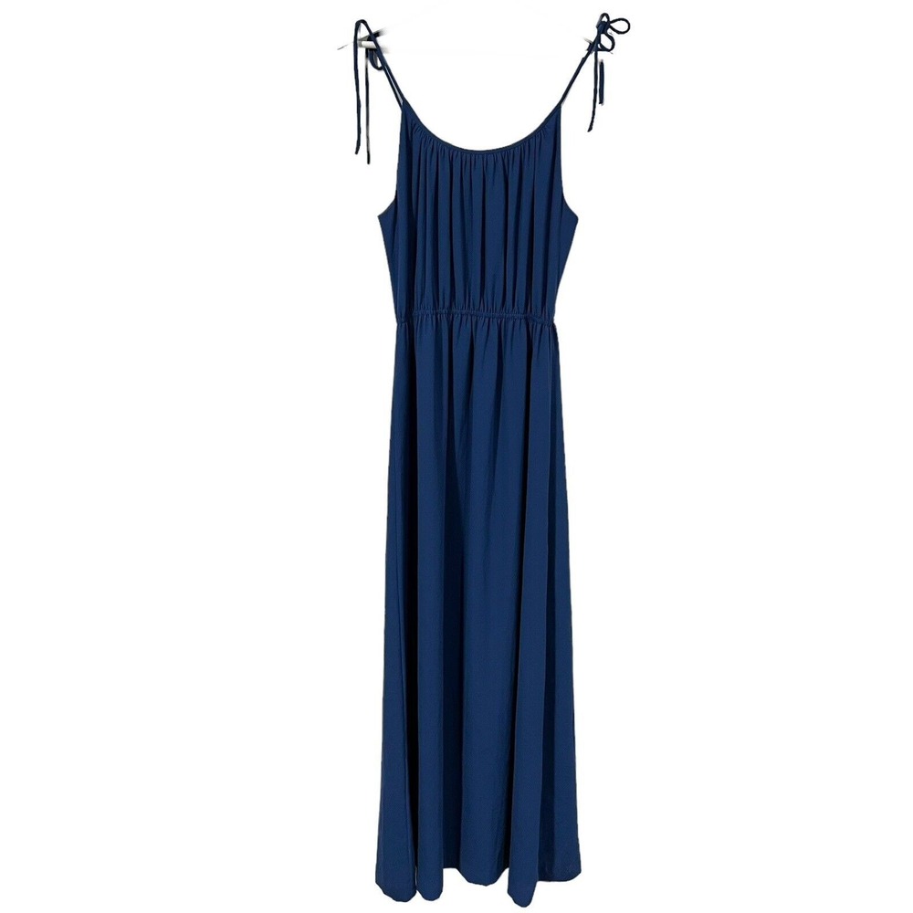 Theory Size S Tylie Maxi Dress Blue Shoulder Tie Spaghetti Strap Elastic Waist - Picture 10 of 11